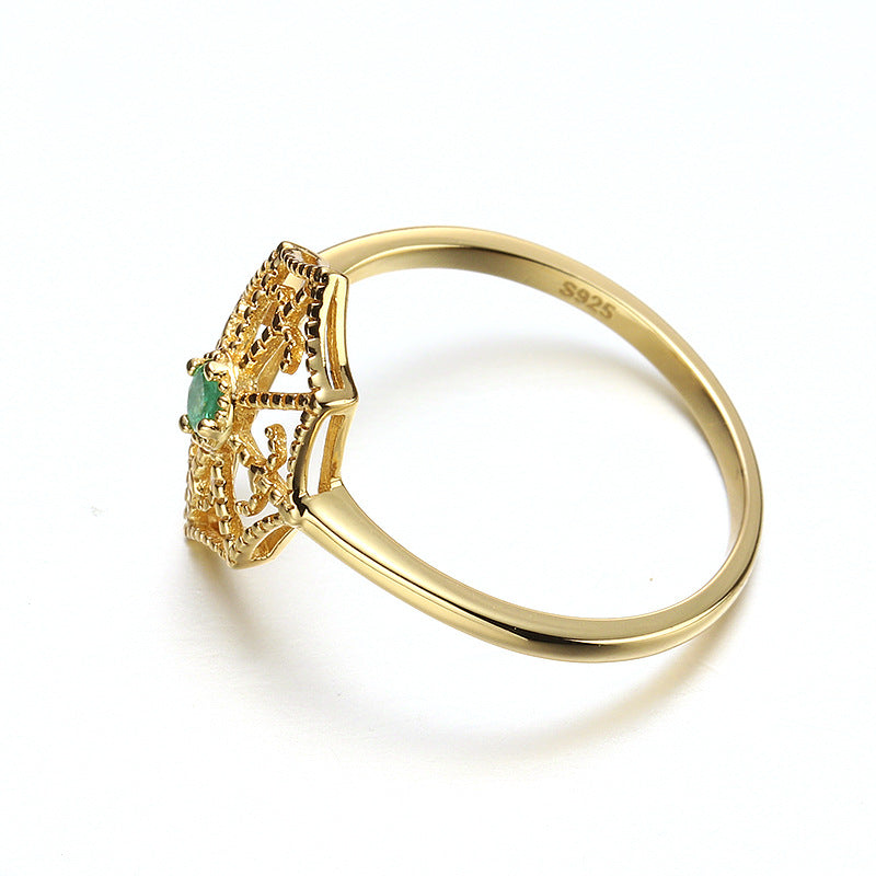 Women's Gold Plated Natural Emerald Gemstone Ring