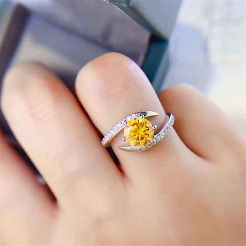 Moissanite Ring Color Yellow Diamond Platinum Jewelry yellow