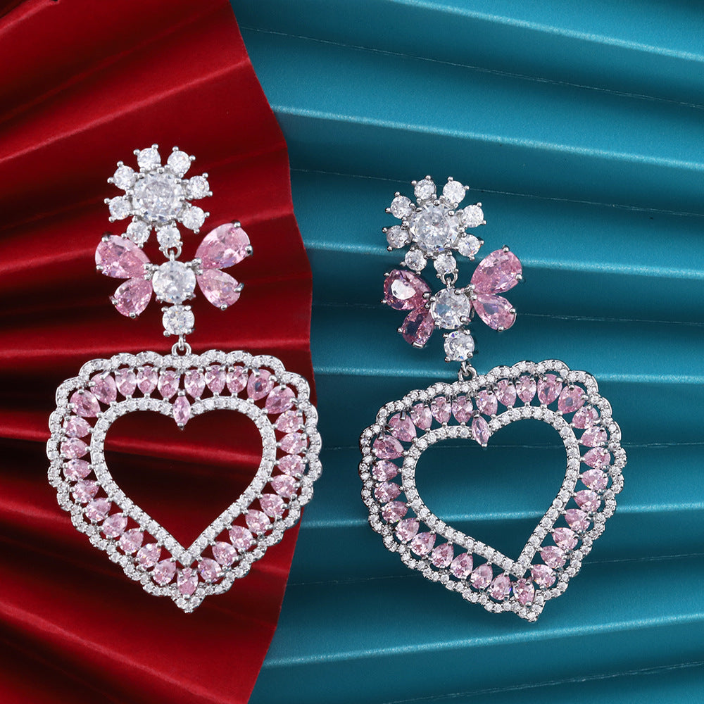 Heart-shaped Women's Flower Elegant High-end Earrings