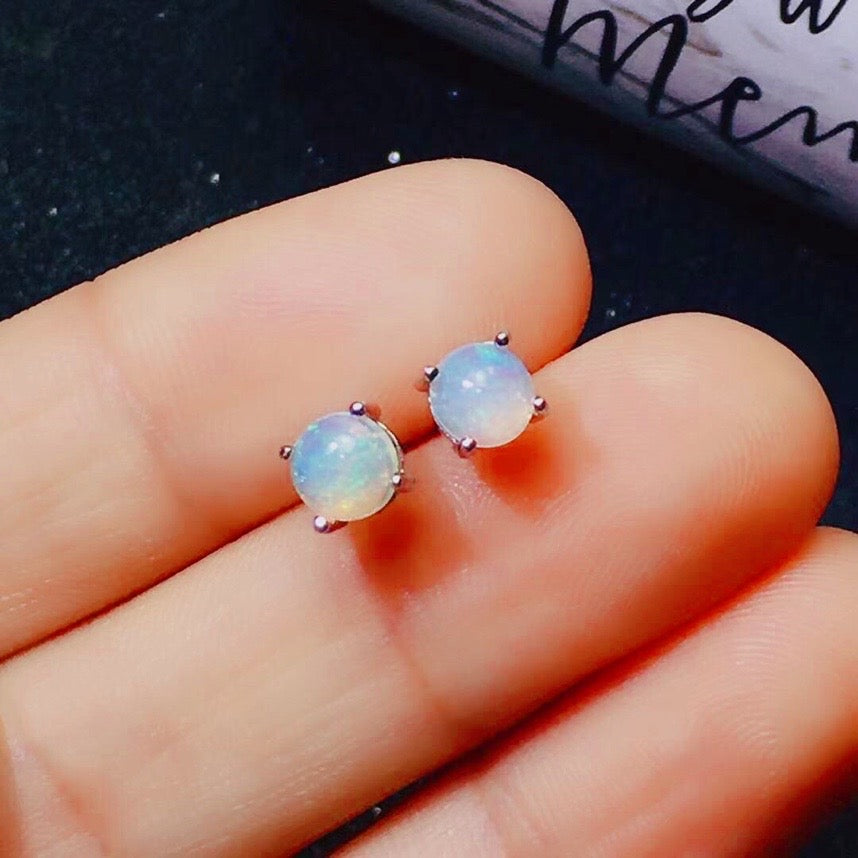 Natural Colorful Opal Stud Earrings Women S925 Sterling Silver