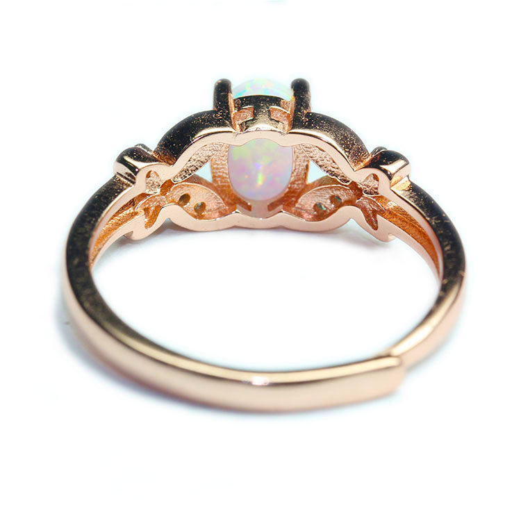 Rose Gold Ring White Opal Colorful