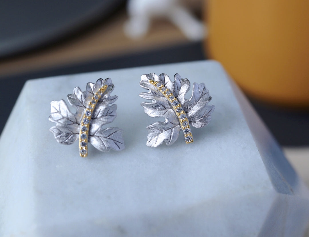 925 Silver Gilded Leaf Earrings 925silver gilded