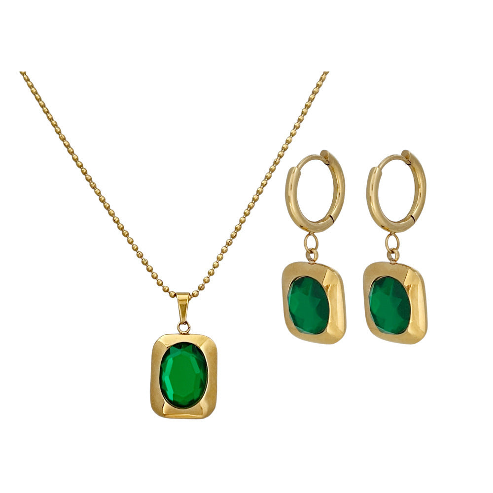 Special Interest Light Luxury Square Plate Green Crystal Eardrops