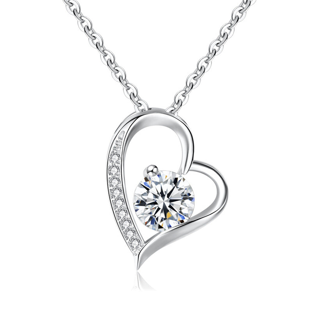 S925 Silver Heart-shaped Necklace For Women White Gold Color 925 Silver