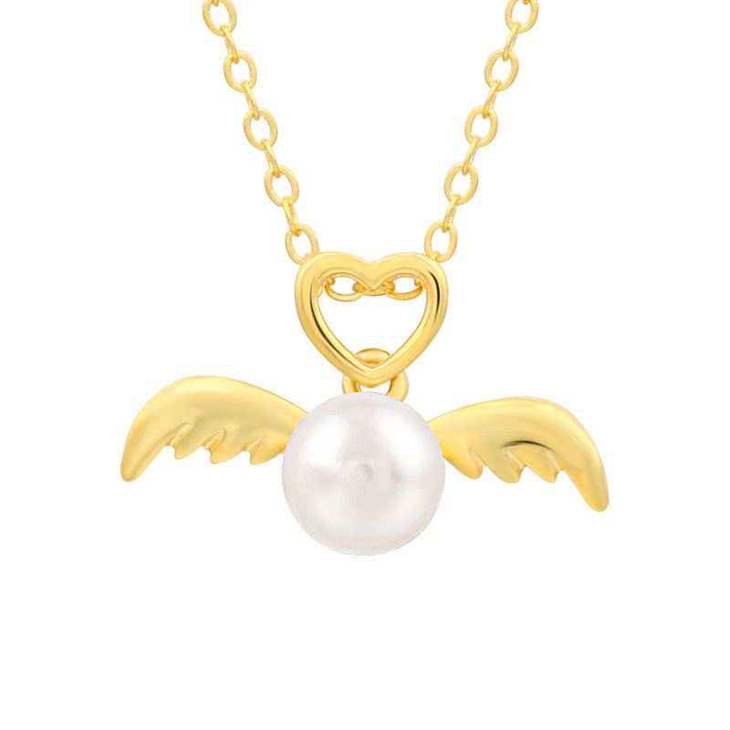 S925 Silver Pearl Pendant Women's Fashion Temperament Design Fetal Hair Angel Pendant Pendant with chain gold