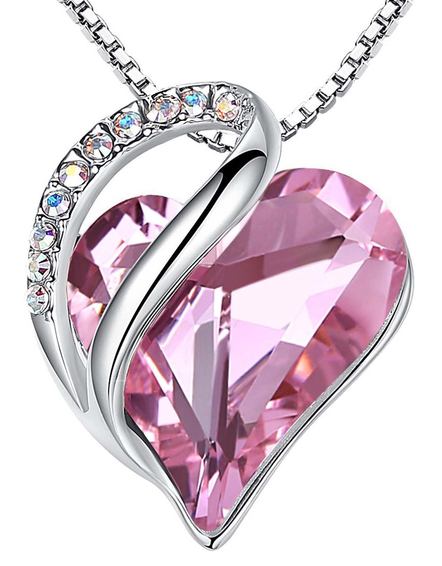 Sterling Silver Geometric Heart Shape Colorful Crystal Pendant Necklace For Women Light Pink Crystal 925 Silver