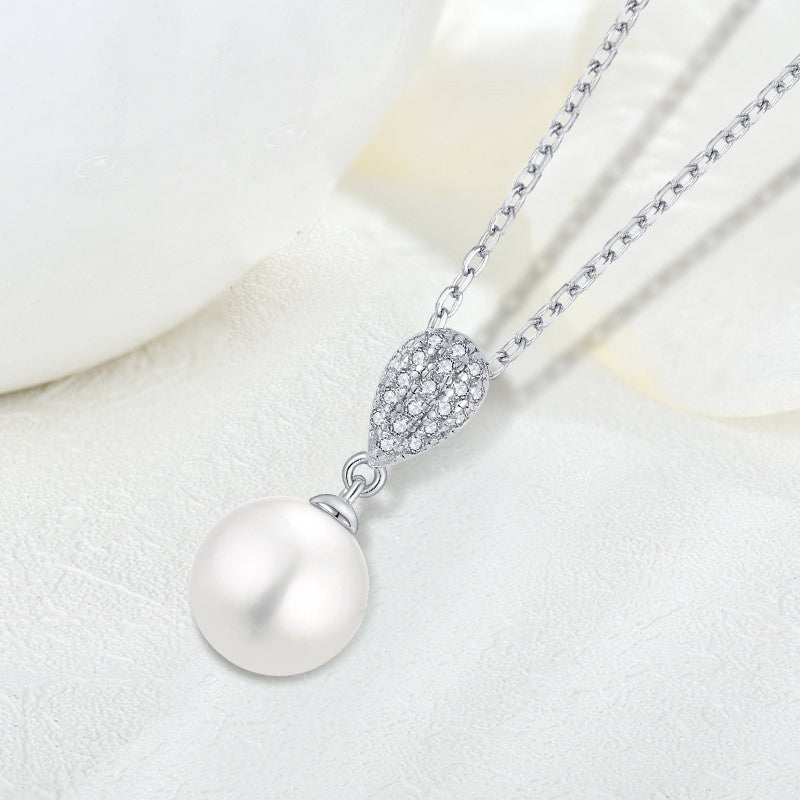 Women's Fashion Sterling Silver Zircon Pearl Necklace & Earring Set Necklace With Pendant 925 Silver