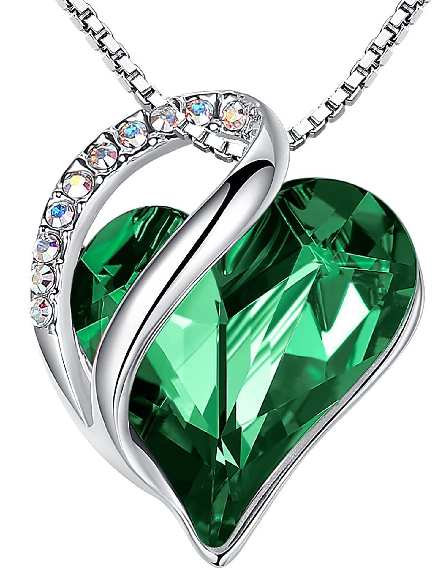 Sterling Silver Geometric Heart Shape Colorful Crystal Pendant Necklace For Women Emerald Crystal 925 Silver