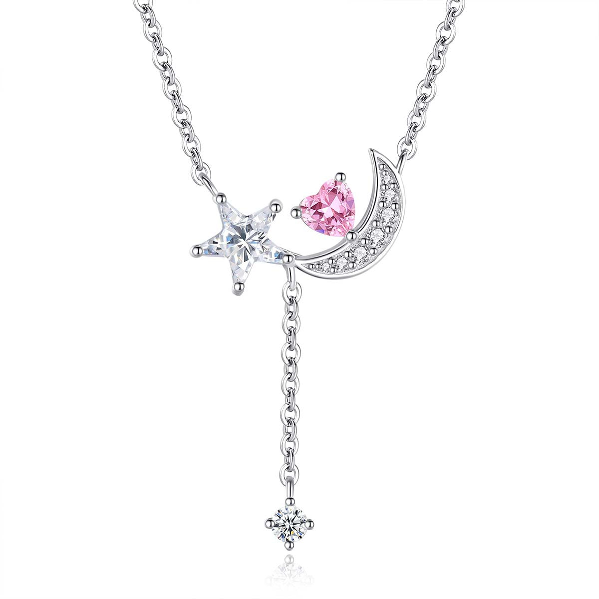 Sterling Silver Necklace Women's Fashion Design Star Moon