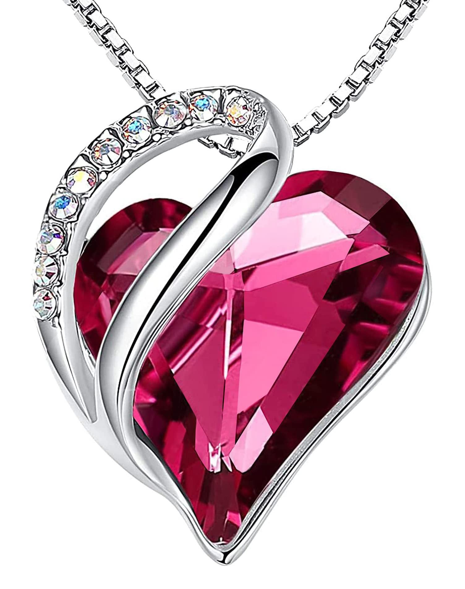 Sterling Silver Geometric Heart Shape Colorful Crystal Pendant Necklace For Women Rose Red Crystal 925 Silver