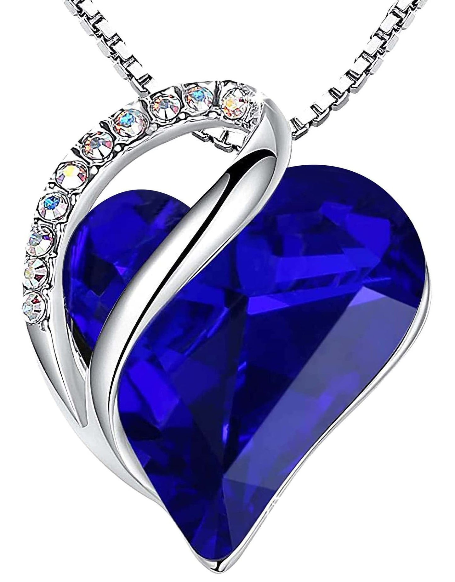 Sterling Silver Geometric Heart Shape Colorful Crystal Pendant Necklace For Women Dark Blue Crystal 925 Silver