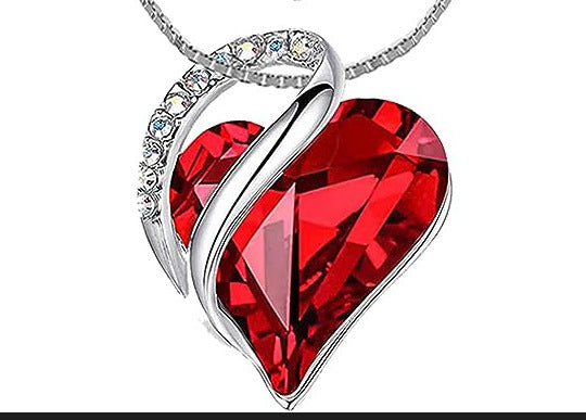 Sterling Silver Geometric Heart Shape Colorful Crystal Pendant Necklace For Women Bright Red 925 Silver