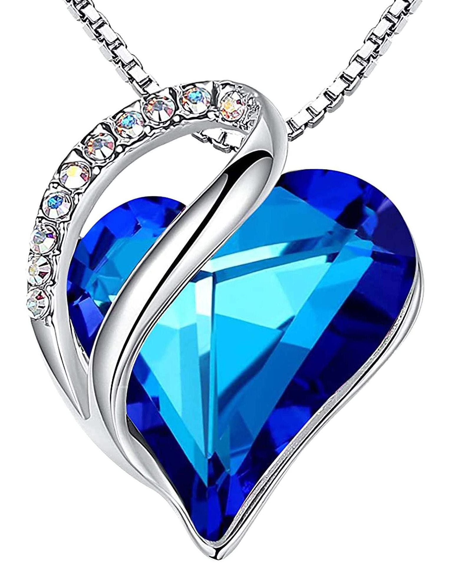 Sterling Silver Geometric Heart Shape Colorful Crystal Pendant Necklace For Women Peacock Blue Crystal 925 Silver