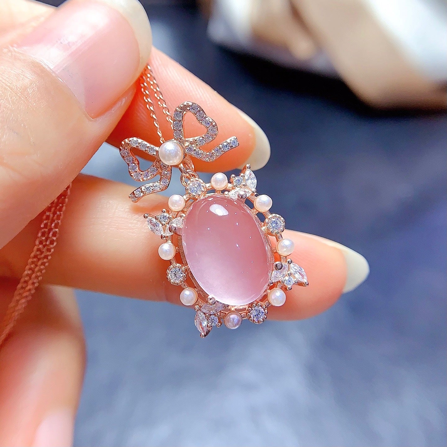 Natural  Crystal Rose Quartz Pendant 925 Silver