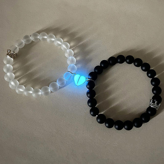 Couple Crown Luminous Heart Luminous Bracelet White Black