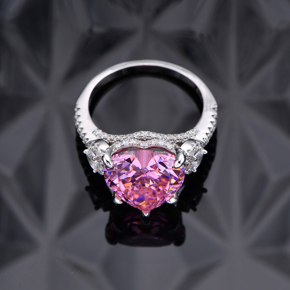 Inlaid Heart-shaped 12 12mm Diamond 925 Silver Pink Diamond