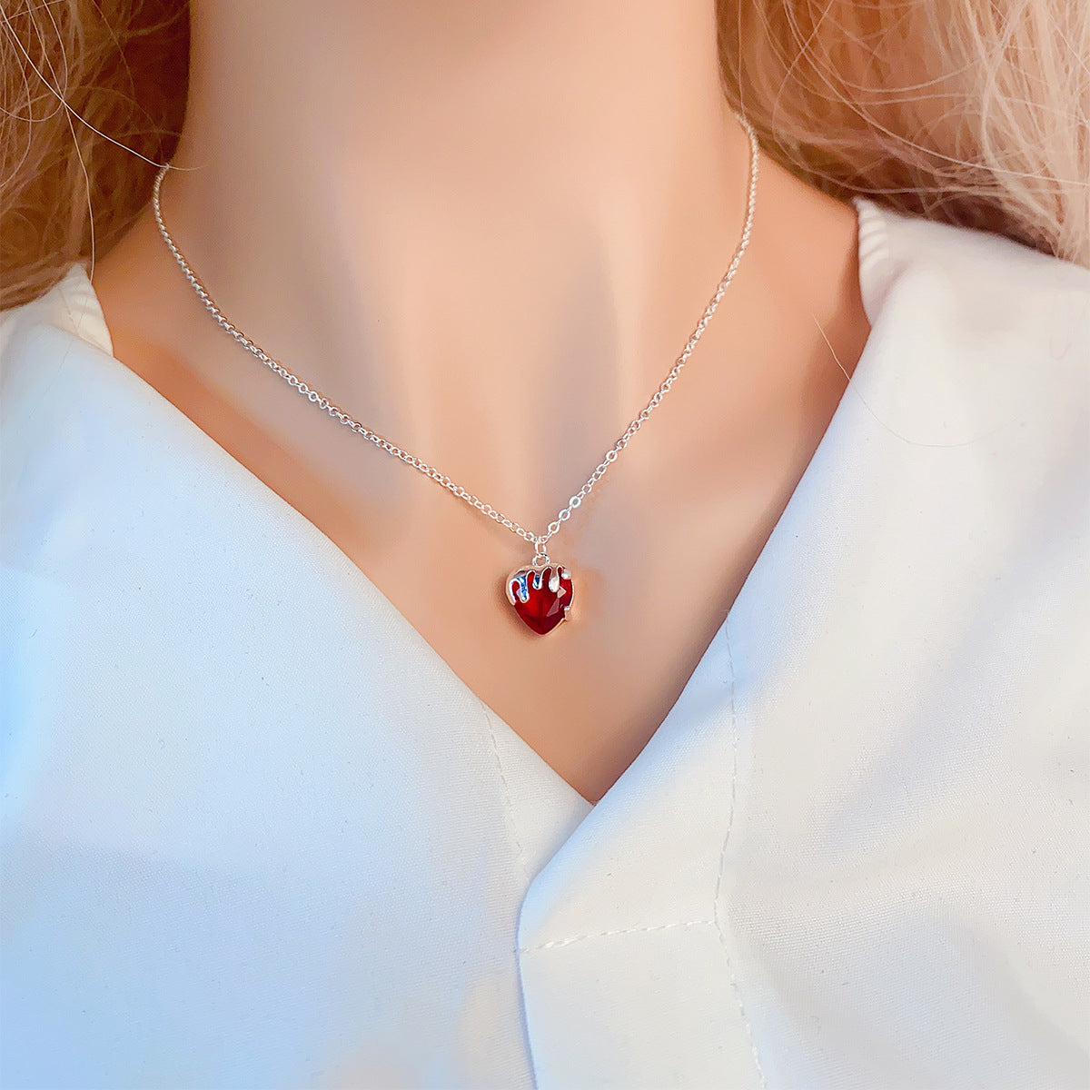 Women's Fashion Casual Heart-shaped Zircon Pendant Necklace 4 Silver Jacinth