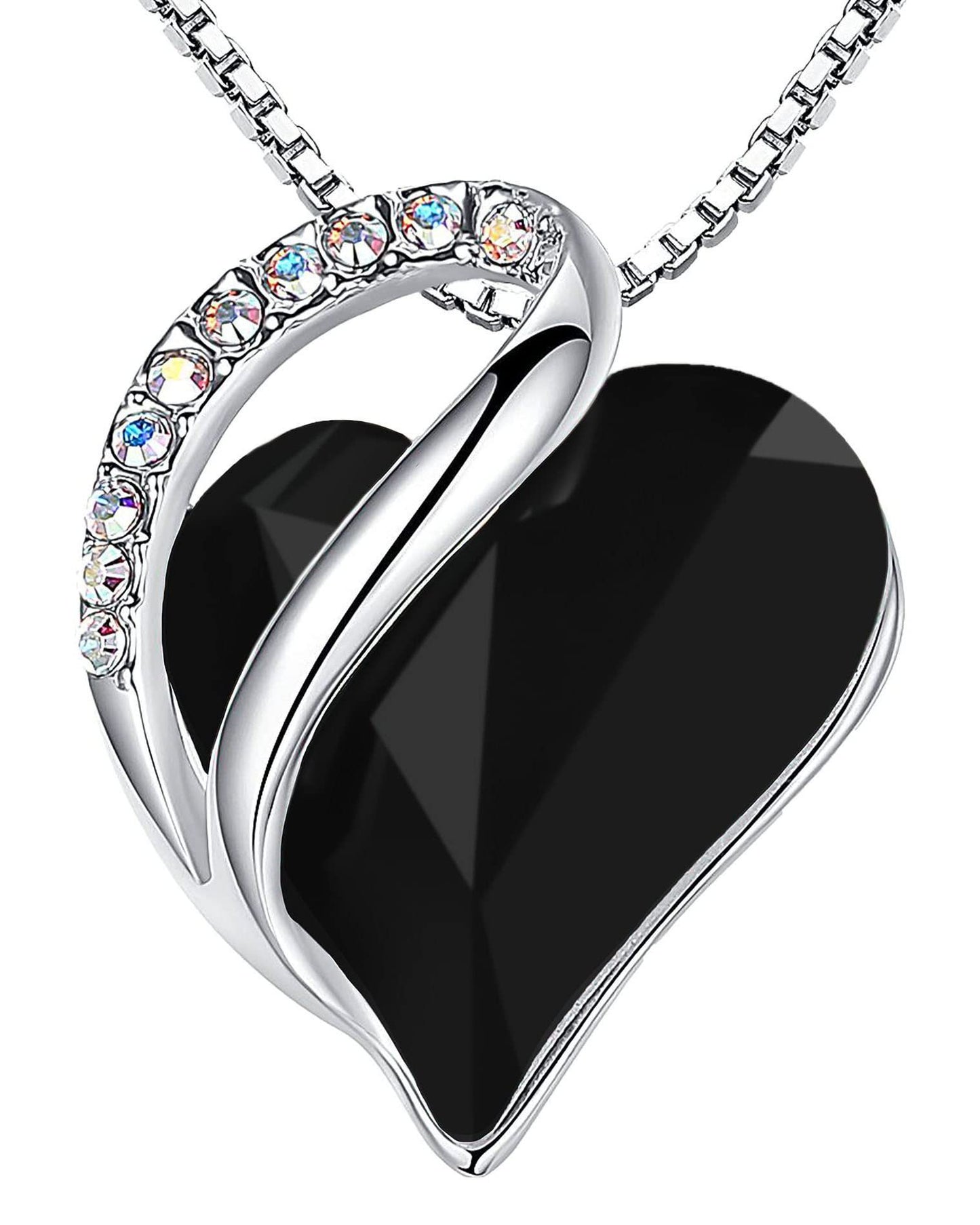 Sterling Silver Geometric Heart Shape Colorful Crystal Pendant Necklace For Women Black 925 Silver