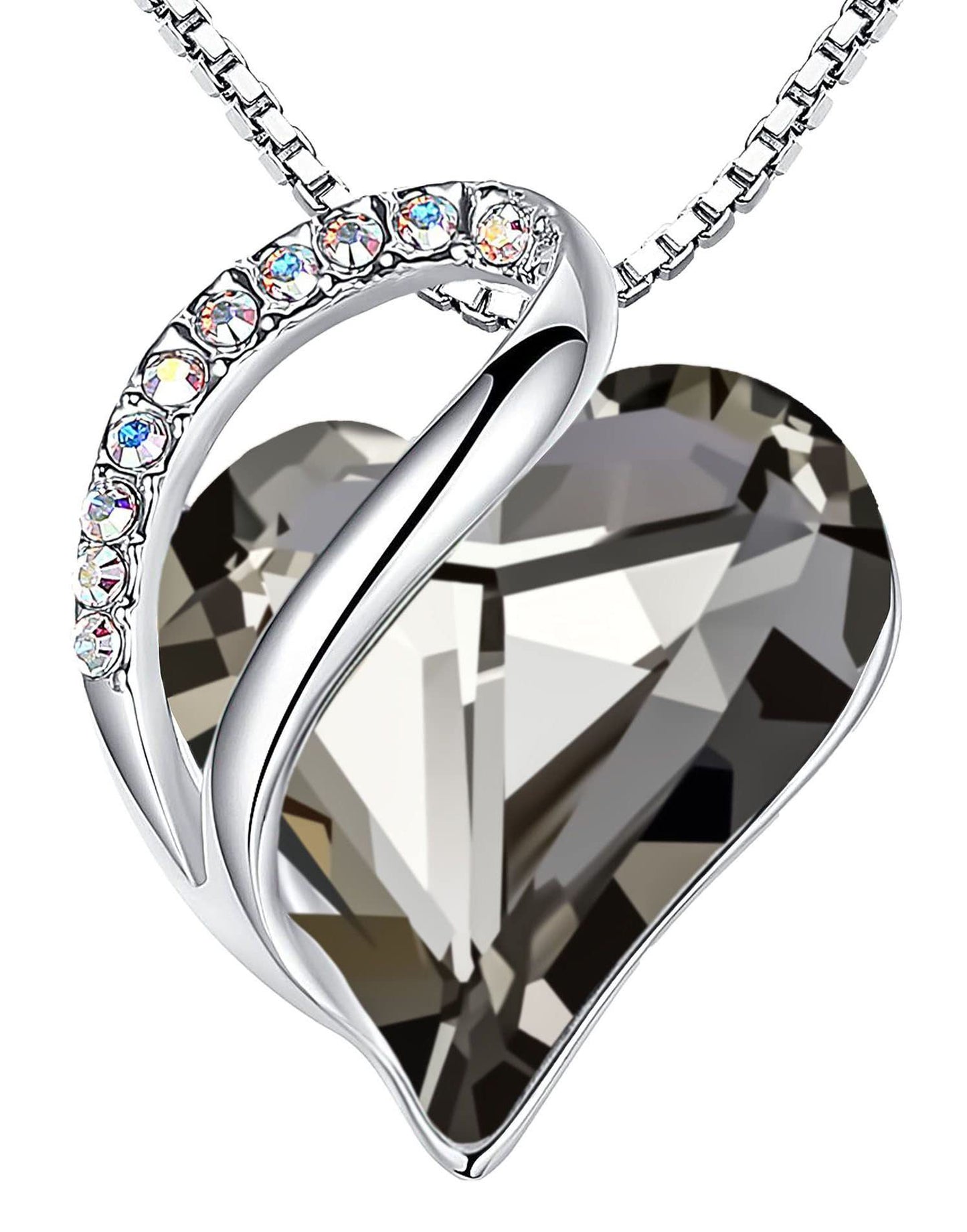 Sterling Silver Geometric Heart Shape Colorful Crystal Pendant Necklace For Women NE22016 Colorful Gray 925 Silver