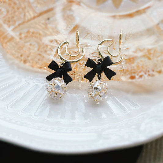 Black Bow Earrings Niche Retro High End Mosquito Coil Ear Clip