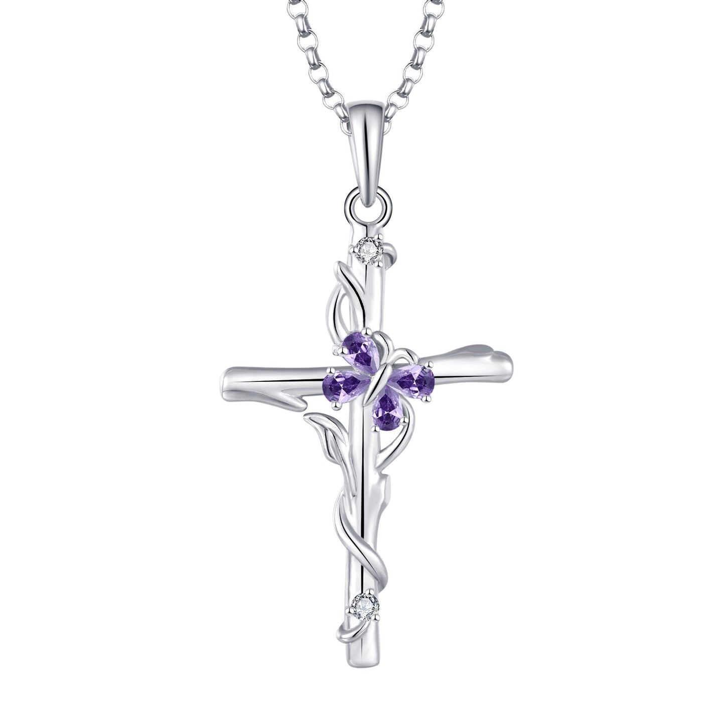 S925 Sterling Silver Zircon Pendant Cross Necklace For Women