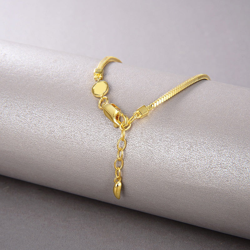 Simple Vintage Ins Folded Square Scaled Snake Bone Chain S925 Silver Plated 18k Gold Bracelet Female