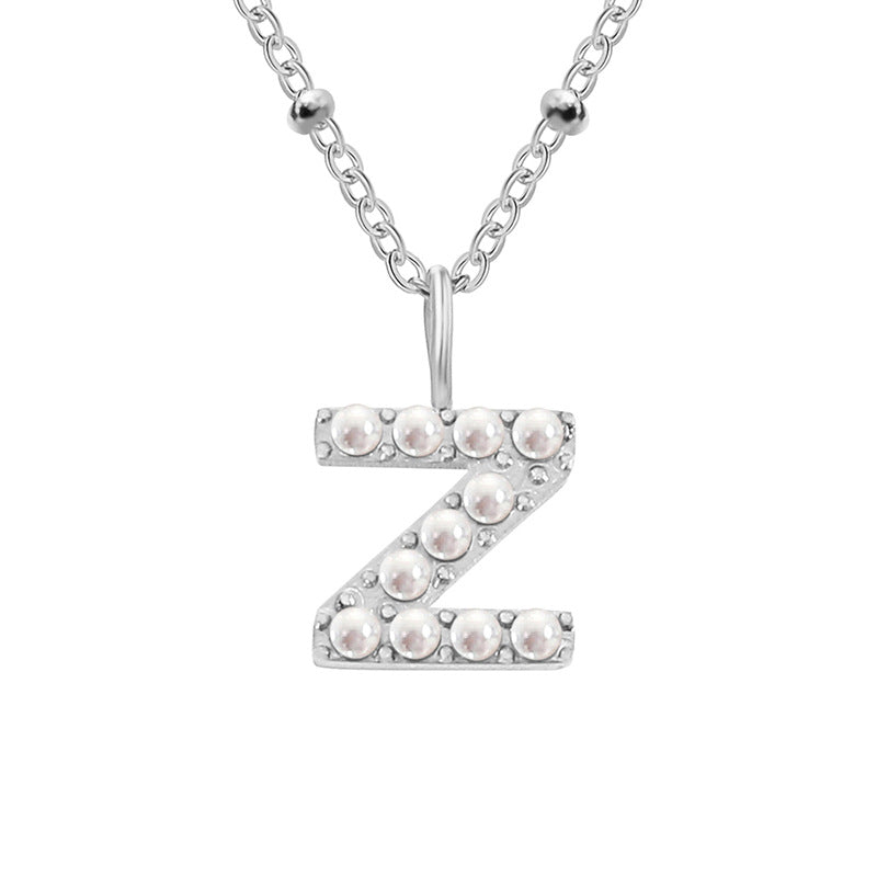 Niche Clavicle Chain 26 Pearl Letter Pendant Simple Stainless Steel Necklace Z Stainless Steel