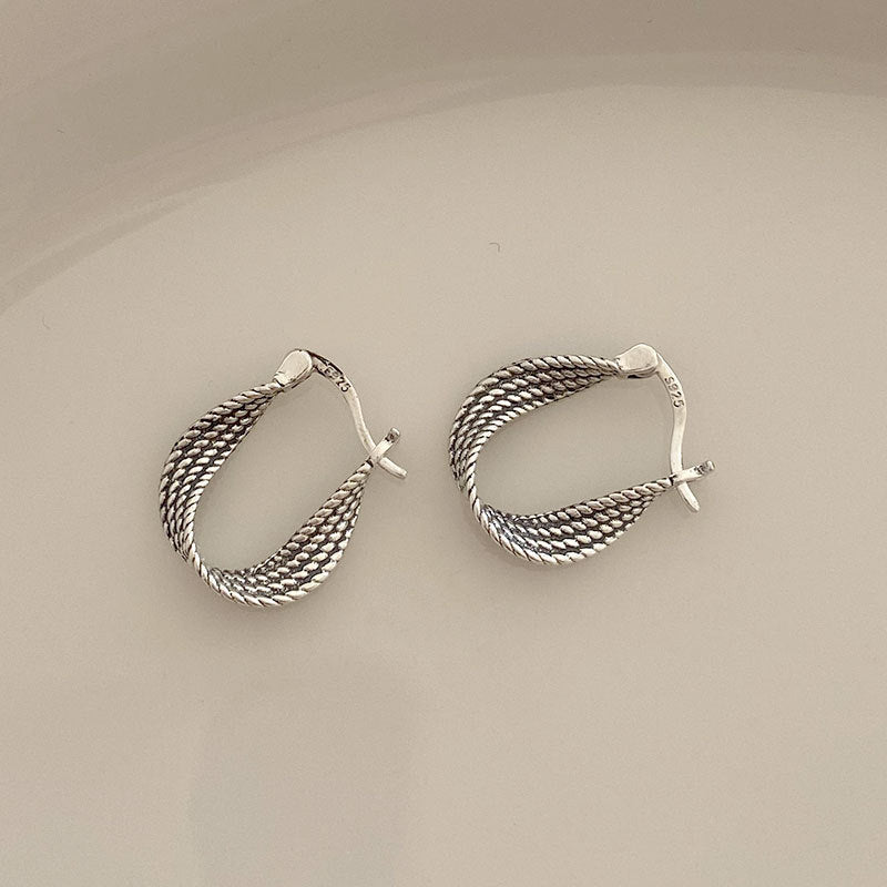 Twist Ear Clip S925 Sterling Silver Retro Twisted Eardrop Earring 925 Silver