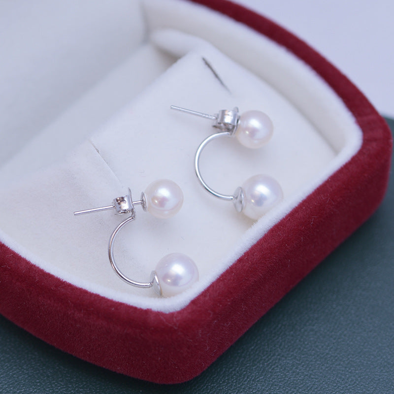 Double Pearl S925 Silver Female Stud Earrings