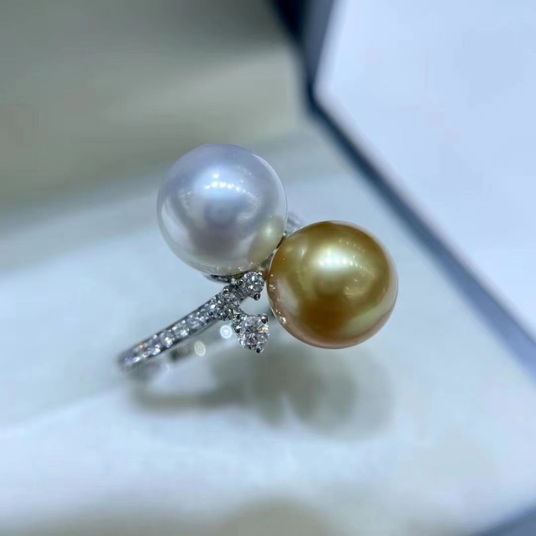 Women's Sea Australian White Golden Balls Diamond Ring Picture Color