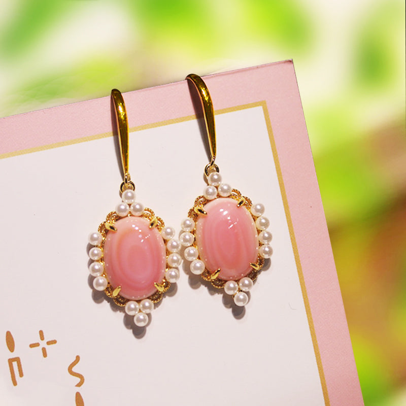 Natural Queen Bell Earrings S925 Sterling Silver Gold Plated Pink