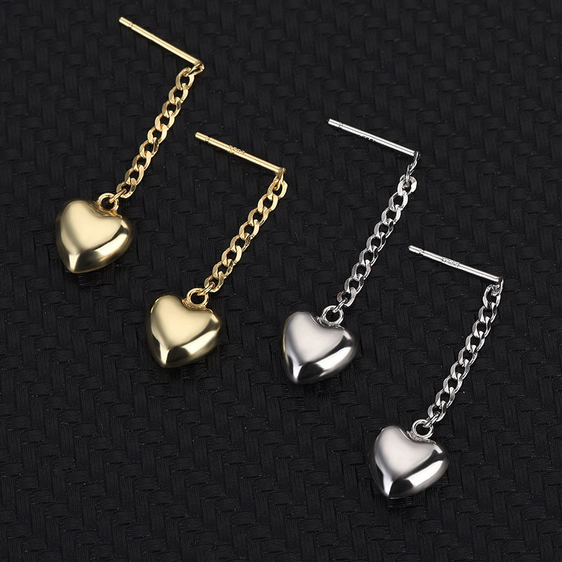 Women's Fashion Sterling Silver Heart-shaped Ear Studs Necklace Set