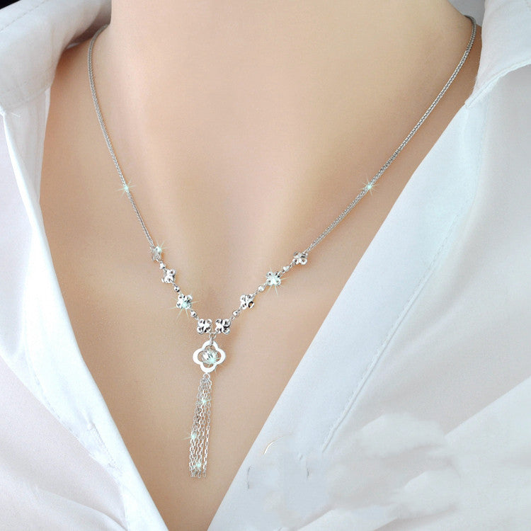 925 Sterling Silver 18K Color Gold Necklace White gold four leaf
