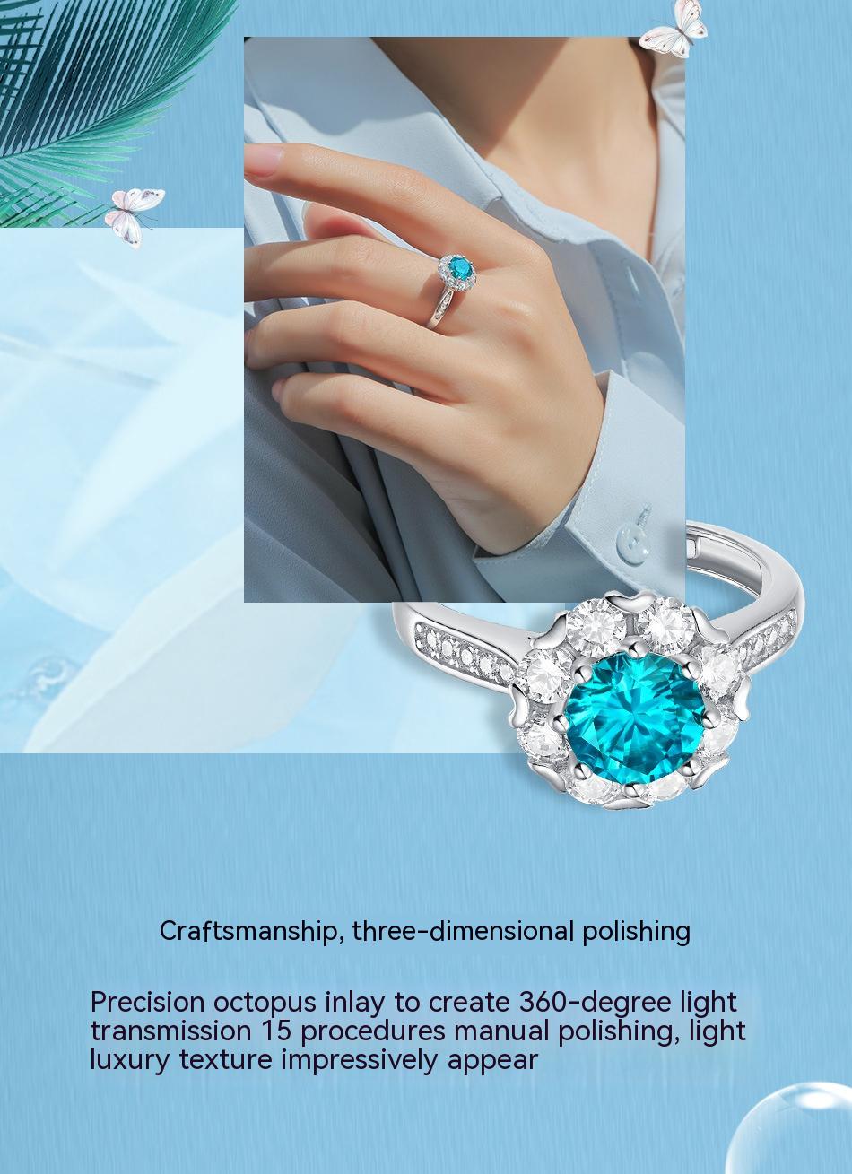 S925 Silver Blue Chic Ice Blue Adventure Women's Ring Jewelry