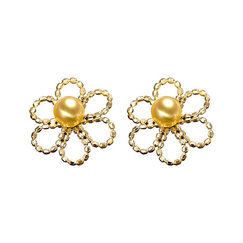 New Light Luxury Design Premium 18K Gold Lace Pearl Earrings Gold