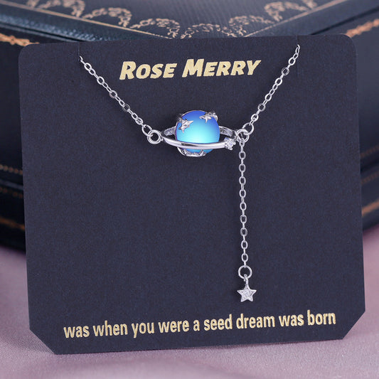 Women's Fashion Sterling Silver Aurora Planet Collarbone Chain