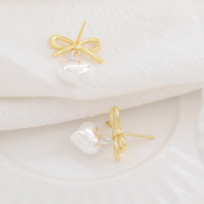 S925 Sterling Silver Bow Love Eardrops Stud Earrings