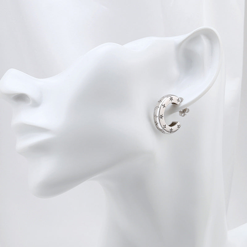 Entry Lux Personality Sterling Silver Broken Zirconium Special-interest Design Ear Studs Earrings