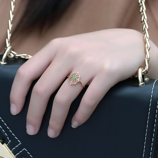 Women's Gold Plated Natural Emerald Gemstone Ring