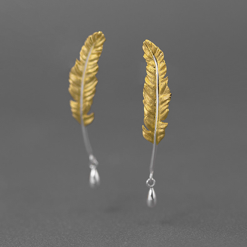 Feather S925 Sterling Silver Earrings Gold