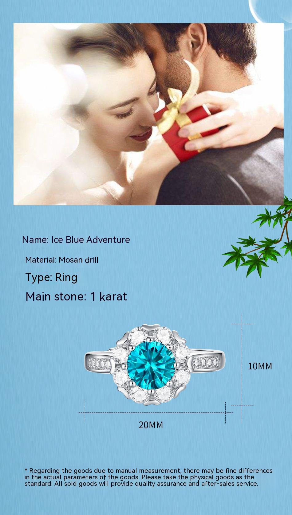 S925 Silver Blue Chic Ice Blue Adventure Women's Ring Jewelry