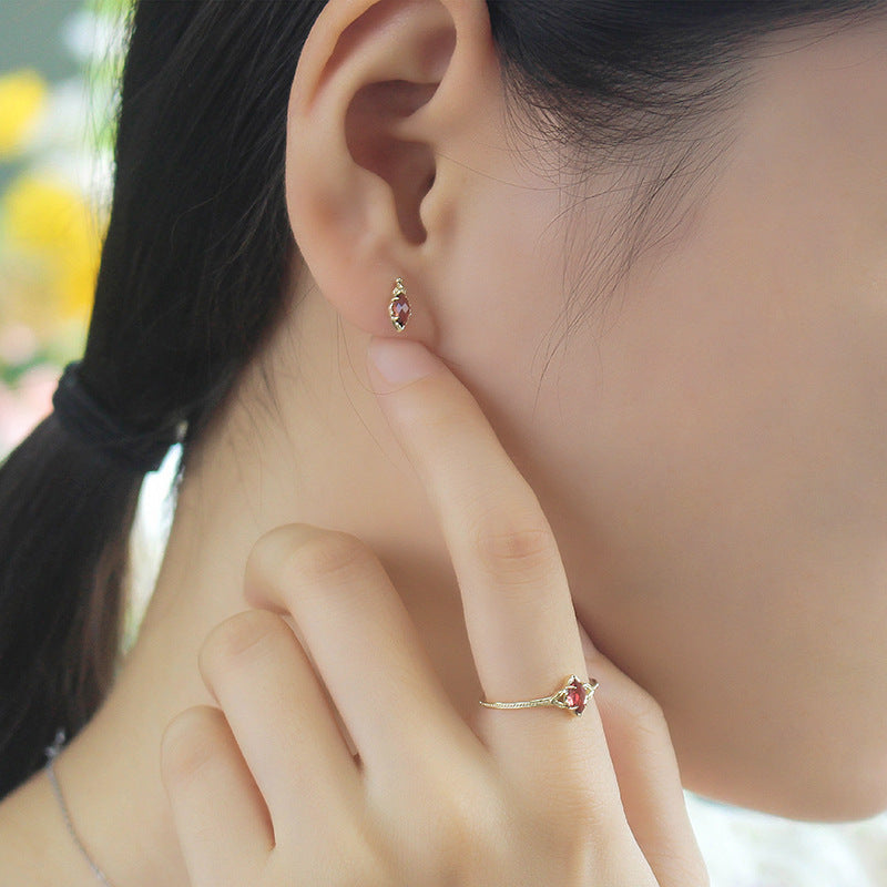 S925 Silver Plated 14K Gold Garnet Earrings