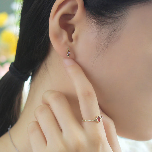 S925 Silver Plated 14K Gold Garnet Earrings