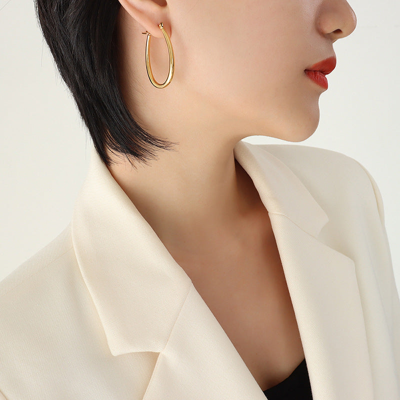 Titanium Plated 18K Gold U-shaped Earrings