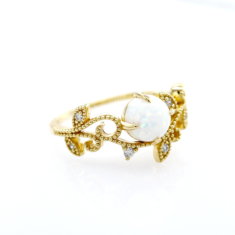 Sterling Silver Plating K Gold Ring Synthetic Opal Ring