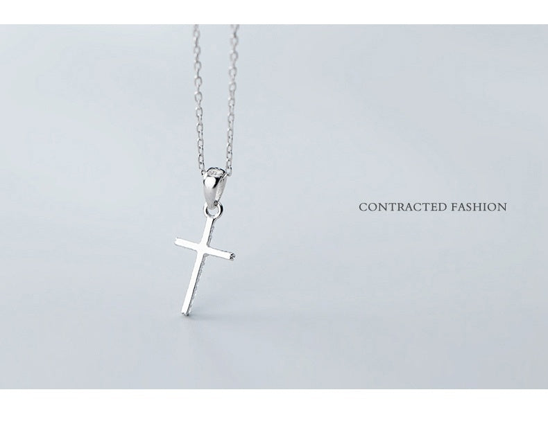 S925 Silver Simple Full Diamond Cross Necklace