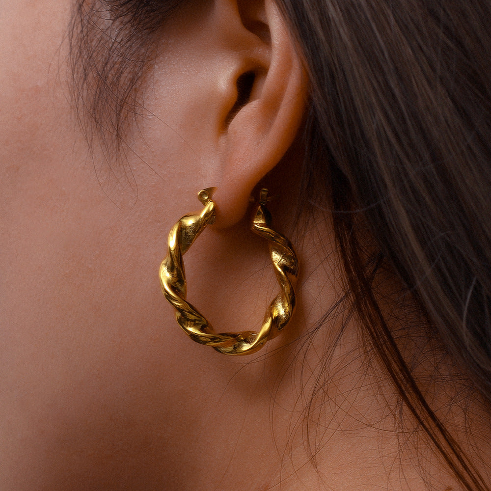 Niche Stainless Steel Plated 18K Gold Twist Earrings