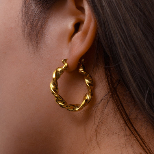 Niche Stainless Steel Plated 18K Gold Twist Earrings