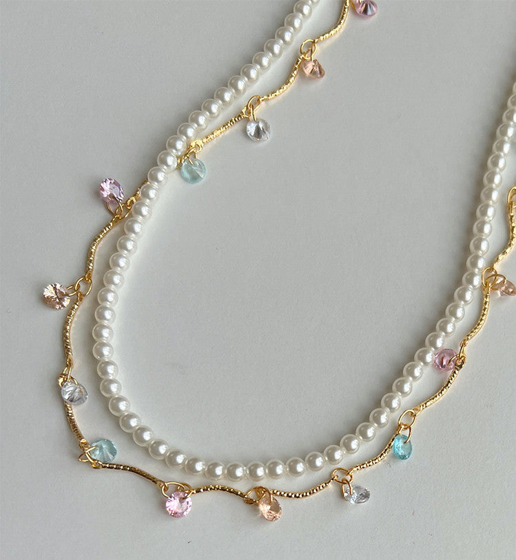 Moonstone Flowing Light Double Layered Layered Summer Versatile Necklace