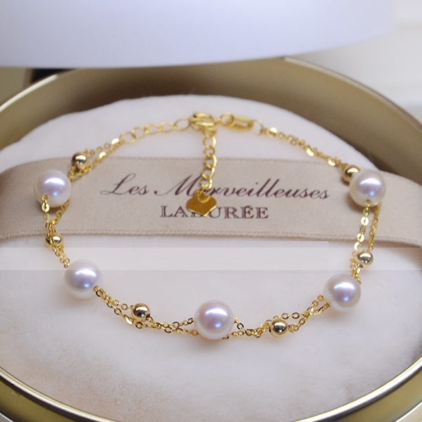 18k Gold Seawater Pearl Adjustable Double-layer Bracelet Gold